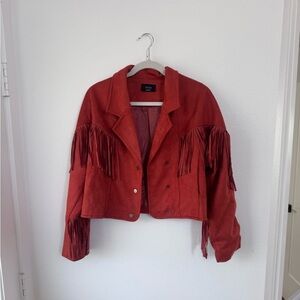Vici Red Suede Fringe Cropped Jacket